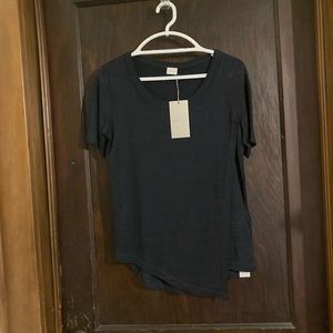 NWT Poetry Blue Black Asymmetric Double-Front T-shirt, size 4.